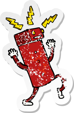 Bir insan tarafından çizilmiş karikatür robotunun gerilmiş yapıştırması.