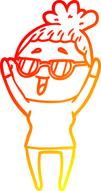 Bir insan tarafından çizilmiş gözlük takan mutlu bir kadının çizgi çizimi.