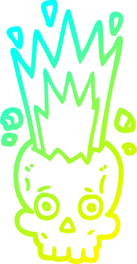 Bir insan tarafından çizilen kafatasının patladığı bir karikatür çizimi.