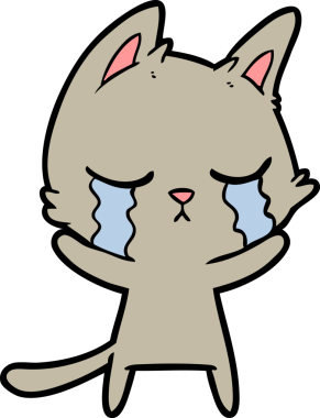 Bir insan tarafından çizilmiş ağlayan çizgi film kedisi.