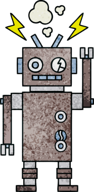 Bir insan tarafından çizilmiş arızalı bir robotun retro grunge desen karikatürü