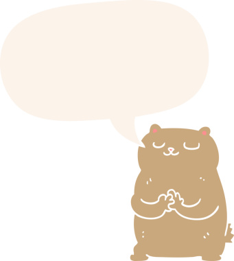 Bir insan tarafından çizilmiş eski tarz konuşma baloncuğu olan çizgi film ayısı.