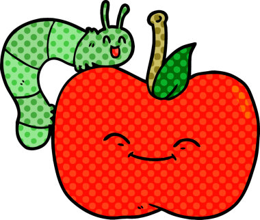 bir insan tarafından çizilmiş elma ve böcek çizgi filmi