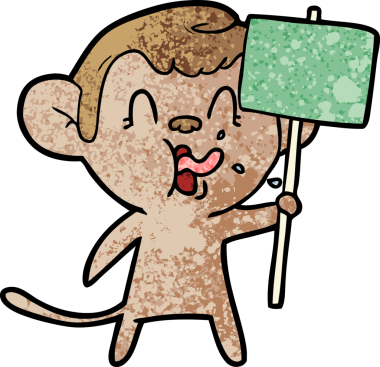 Bir insan tarafından çizilmiş işaretli çılgın çizgi film maymunu