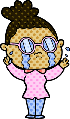 Bir insan tarafından çizilmiş gözlüklü, ağlayan bir kadın.