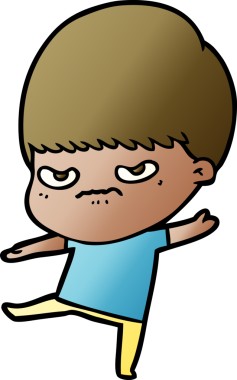 Bir insan tarafından çizilmiş sinirli çizgi film çocuğu.