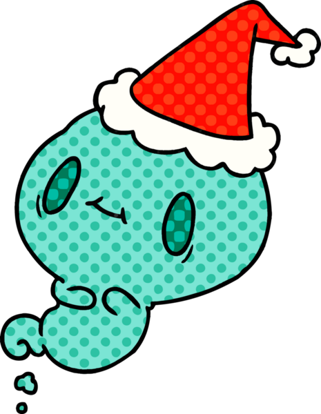 Bir insan tarafından çizilmiş Kawai hayaletinin Noel karikatürü.