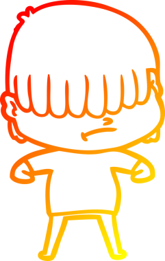 Bir insan tarafından çizilmiş dağınık saçlı bir çizgi film çocuğunun sıcak çizgi çizimi.