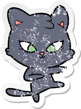 Bir insan tarafından çizilmiş şirin bir çizgi film kedisinin sıkıntılı çıkartması.