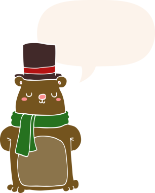 Bir insan tarafından çizilmiş eski tarz konuşma baloncuğu olan çizgi film ayısı.