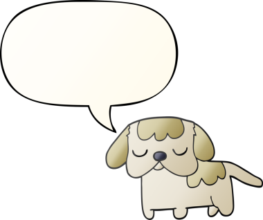 Bir insan tarafından çizilmiş yumuşak eğimli konuşma baloncuğu olan sevimli çizgi film köpeği.