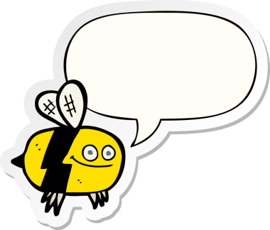 Bir insan tarafından çizilmiş konuşma balonu çıkartmalı çizgi film arısı.