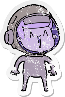 Bir insan tarafından çizilmiş mutlu bir astronotun sıkıntılı çıkartması.