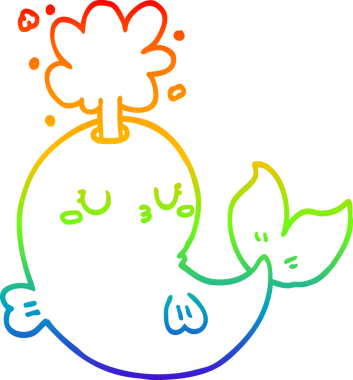 Gökkuşağı gradyan çizgisi insan tarafından çizilmiş su püskürten bir balinanın çizimi