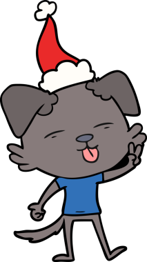 Bir insan tarafından çizilmiş Noel Baba şapkası giymiş bir köpeğin el çizimi.