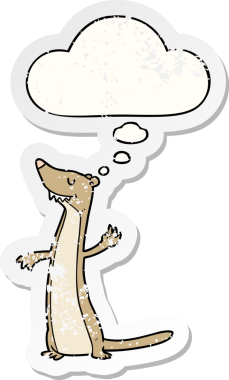 Düşünce baloncuğu olan karikatür sansarı bir insan tarafından çizilmiş yıpranmış bir çıkartma.