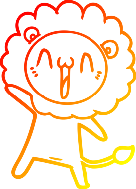 Bir insan tarafından çizilmiş mutlu çizgi film aslanının sıcak çizgi çizimi