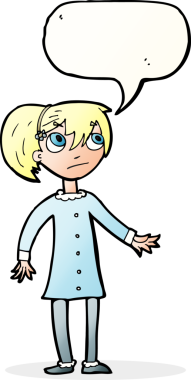 Bir insan tarafından çizilmiş, konuşma balonu olan endişeli bir kız.