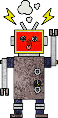 Bir insan tarafından çizilen robot arızasının retro grunge desen karikatürü