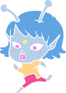 Bir insan tarafından çizilmiş düz renk çizgi film uzaylı kızı.