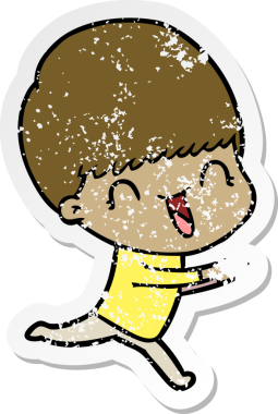 Bir insan tarafından çizilmiş mutlu çizgi film çocuğunun sıkıntılı çıkartması.