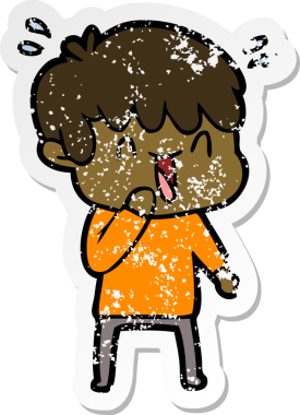 Bir insan tarafından çizilmiş gülen bir çizgi film karakterinin sıkıntılı çıkartması.