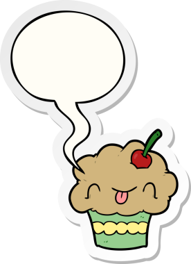 Bir insan tarafından çizilmiş konuşma balonu çıkartmalı komik çizgi film keki.