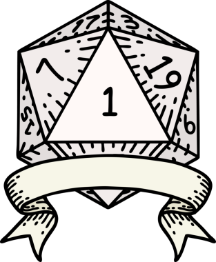 Retro Dövme Biçimi Doğal Bir d20 zar bir insan tarafından çizildi