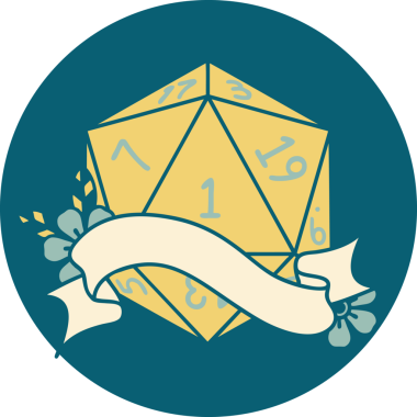 Retro Dövme Biçimi Doğal Bir d20 zar bir insan tarafından çizildi