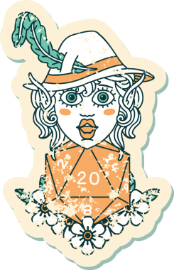 Retro Dövme Tarzı Elf karakteri Bir insan tarafından çizilmiş doğal yirmi zar ile