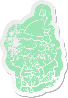 Ağlayan tilki çizgi filmi bir insan tarafından çizilmiş Noel Baba şapkasının çıkartması.