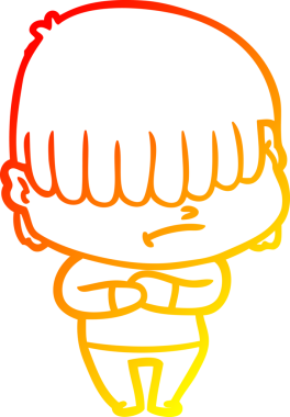 Bir insan tarafından çizilmiş dağınık saçlı bir çizgi film çocuğunun sıcak çizgi çizimi.