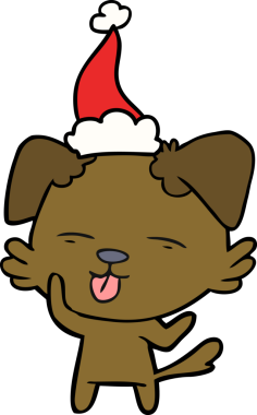 Bir insan tarafından çizilmiş Noel Baba şapkası giymiş bir köpeğin el çizimi.