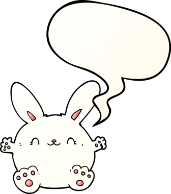 Bir insan tarafından çizilmiş, tatlı çizgi film tavşanı konuşma baloncuğu gibi.
