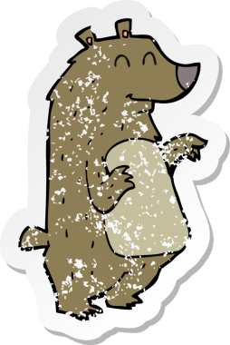 Bir insan tarafından çizilmiş karikatür ayısının gerilmiş çıkartması.