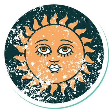 Bir insanın çizdiği yüzü olan bir güneşin sembolik dövmesi.