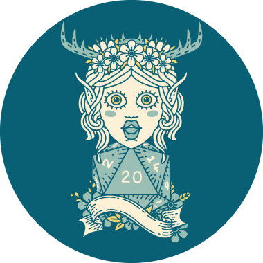 Retro Dövme Tarzı Elf Karakteri Bir insan tarafından çizilmiş doğal yirmi zar ile