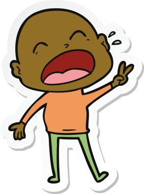 Bir insan tarafından çizilmiş kel adam diye bağıran bir çizgi film çıkartması.