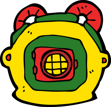 Bir insan tarafından çizilmiş derin deniz dalgıcı miğferi.