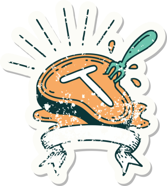 Bir insan tarafından çizilmiş eski bir dövme stili biftek ve çatal.