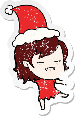 Bir insan tarafından çizilmiş Noel Baba şapkası giyen ölümsüz bir vampirin çizilmiş el yazısı.