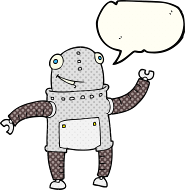 Bir insan tarafından çizilmiş serbest çizilmiş çizgi roman konuşma balonu çizgi film robotu