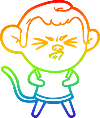 Gökkuşağı gradyan çizgi çizimi bir insan tarafından çizilmiş sinir bozucu bir maymun