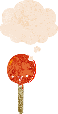 çizgi film şekerleme lolipopu grunge içinde düşünce balonu sıkıntılı retro dokuma tarzı bir insan tarafından çizilmiş