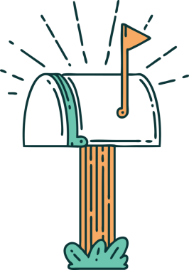 Bir insan tarafından çizilmiş geleneksel dövme stili kapalı posta kutusu çizimi