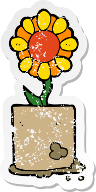 Bir insan tarafından çizilmiş karikatür çiçeğinin sıkıntılı çıkartması