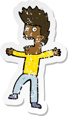 Bir insanın çizdiği korku dolu bir karikatürün gerilimli çıkartması.