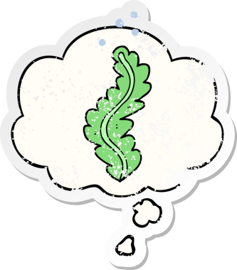 Düşünce baloncuğu olan karikatür deniz yosunu insan tarafından çizilmiş yıpranmış bir çıkartma.