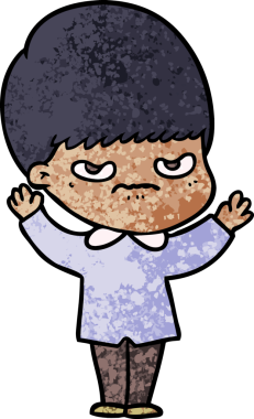 Bir insan tarafından çizilmiş sinirli çizgi film çocuğu.