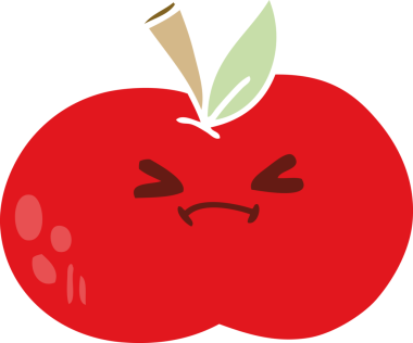 Bir insan tarafından çizilmiş tuhaf bir çizgi film elması.